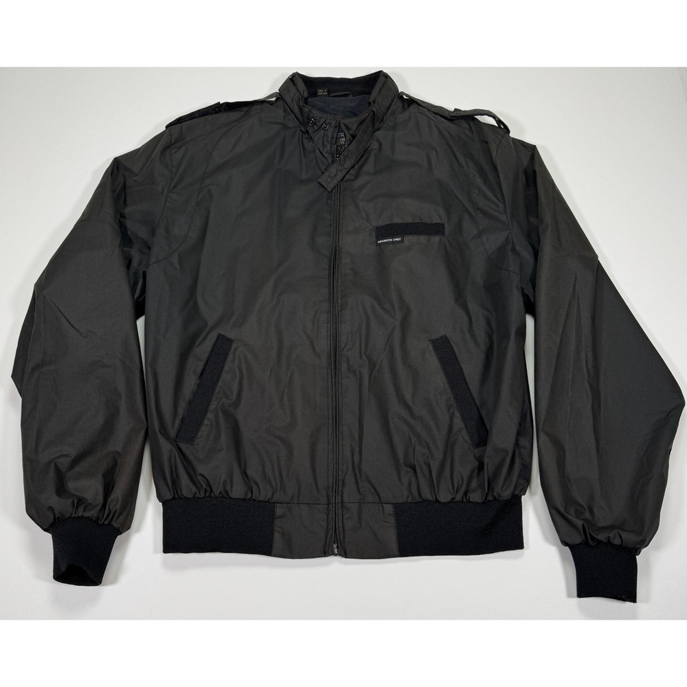 Vintage Members Only Mens 44L Black Racer Bomber Jacket Full Zip Collared Retro